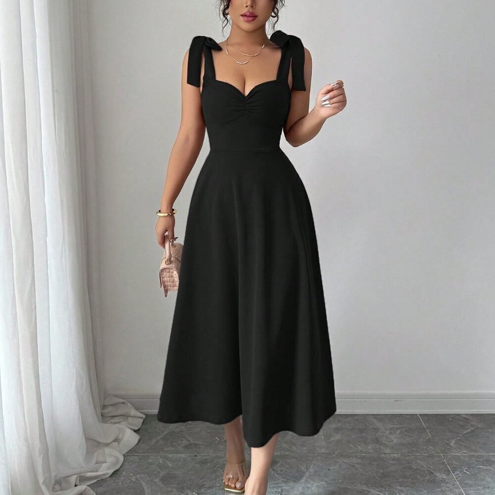 Black Elegant Women's Romantic A-Line Sleeveless Dress